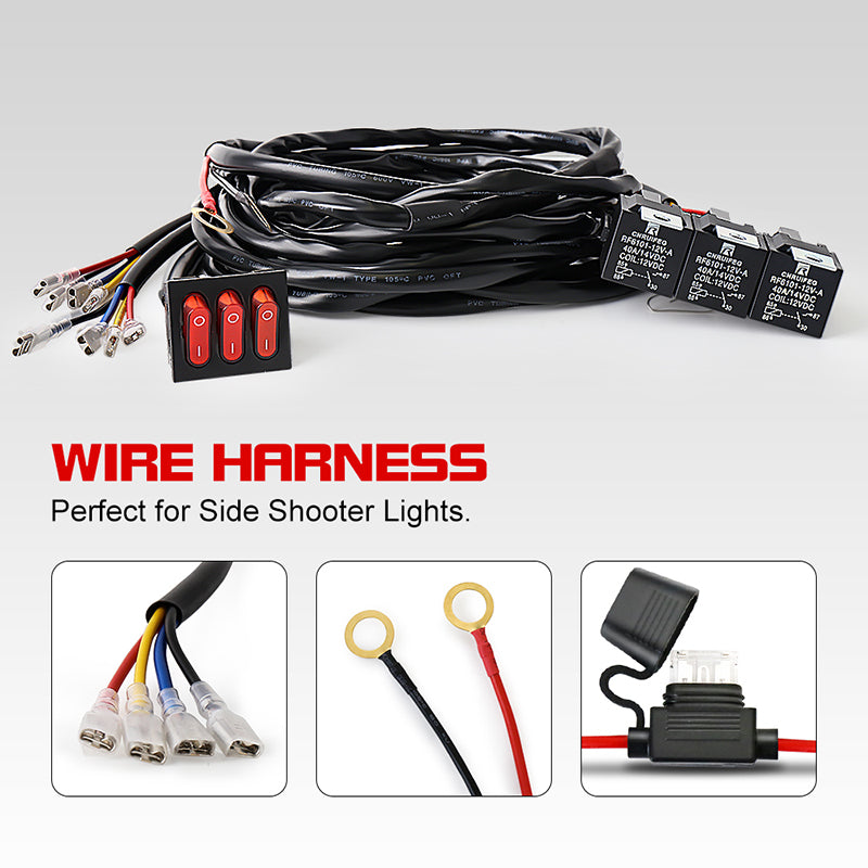 OVOVS 2 Leads Wiring Harness Kit with 3 On Off Switches 12V 4 Wires LED Side Shooters Wiring Harness