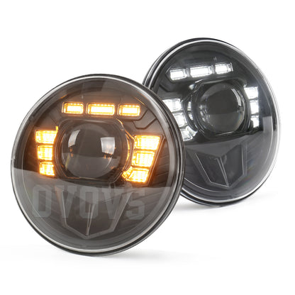 OVOVS 7 Inch LED Headlight with High/Lo Beam DRL Turn Signal Left Hand Drive For Jeep Wrangler JK TJ CJ