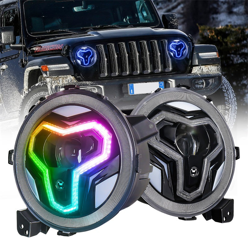 OVOVS 9 inch RGB JL Headlights with Multi-Function Halo White DRL for Jeep Wrangler JL Gladiator JT