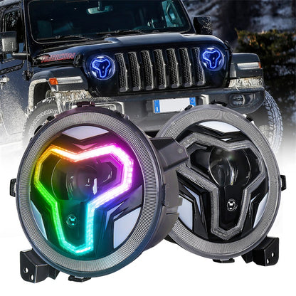 OVOVS 9 inch RGB JL Headlights with Multi-Function Halo White DRL for Jeep Wrangler JL Gladiator JT