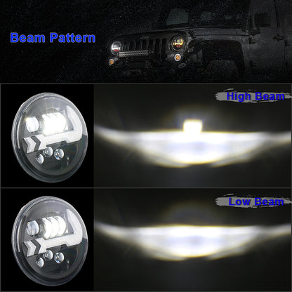 OVOVS 7 Inch Round Front Headlights With DRL Turn Signal Lamp For Jeep Wrangler