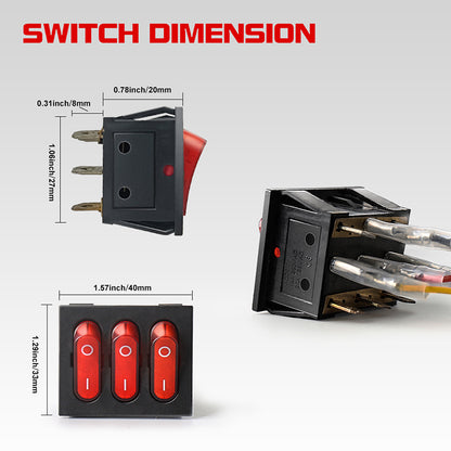 OVOVS 2 Leads Wiring Harness Kit with 3 On Off Switches 12V 4 Wires LED Side Shooters Wiring Harness