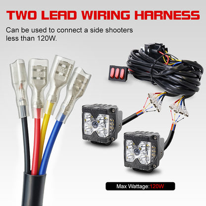 OVOVS 2 Leads Wiring Harness Kit with 3 On Off Switches 12V 4 Wires LED Side Shooters Wiring Harness