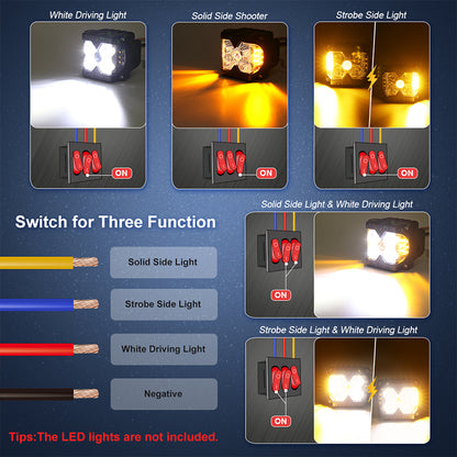 OVOVS 2 Leads Wiring Harness Kit with 3 On Off Switches 12V 4 Wires LED Side Shooters Wiring Harness