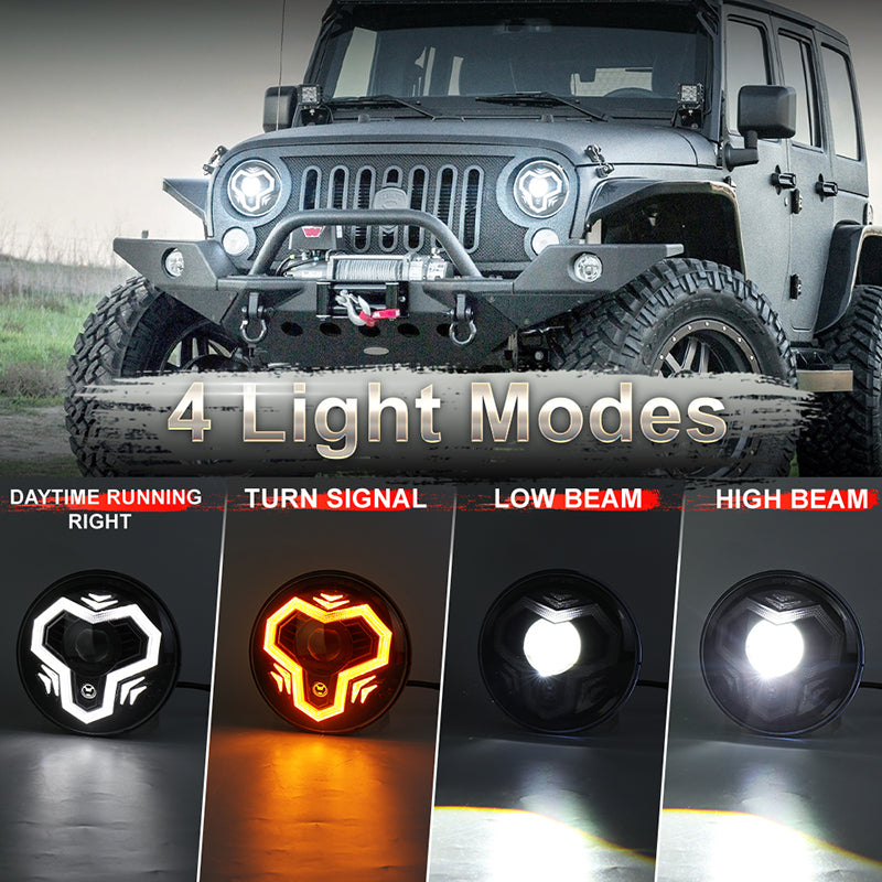 OVOVS 7" LED Headlights with Amber Turn Signal Light High Low Beam for Jeep Wrangler JK JKU TJ LJ