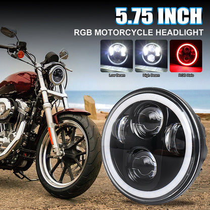 OVOVS 5.75 Inch Round Headlight With High Low Beam RGB Halo for Harley