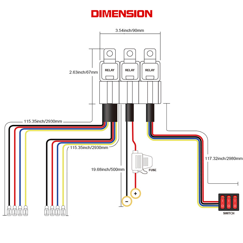 OVOVS 2 Leads Wiring Harness Kit with 3 On Off Switches 12V 4 Wires LED Side Shooters Wiring Harness