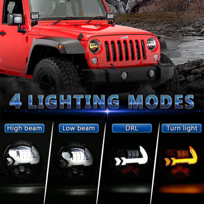 OVOVS 7 Inch Round Front Headlights With DRL Turn Signal Lamp For Jeep Wrangler