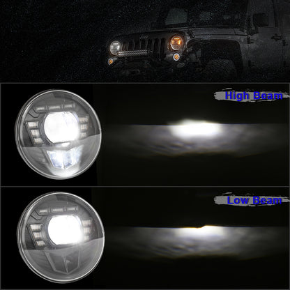 OVOVS 7 Inch LED Headlight with High/Lo Beam DRL Turn Signal Left Hand Drive For Jeep Wrangler JK TJ CJ