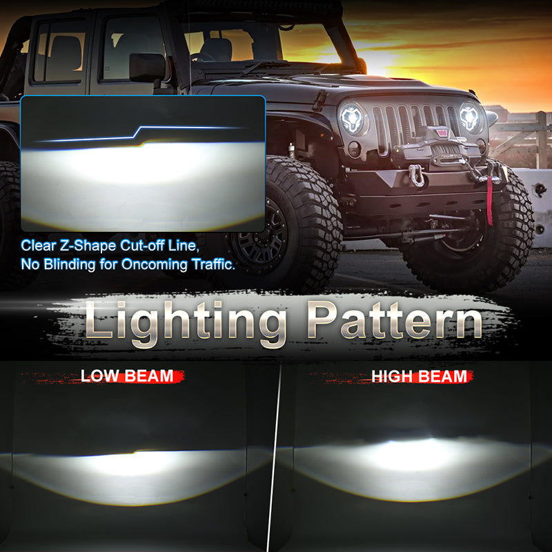 OVOVS 7" LED Headlights with Amber Turn Signal Light High Low Beam for Jeep Wrangler JK JKU TJ LJ