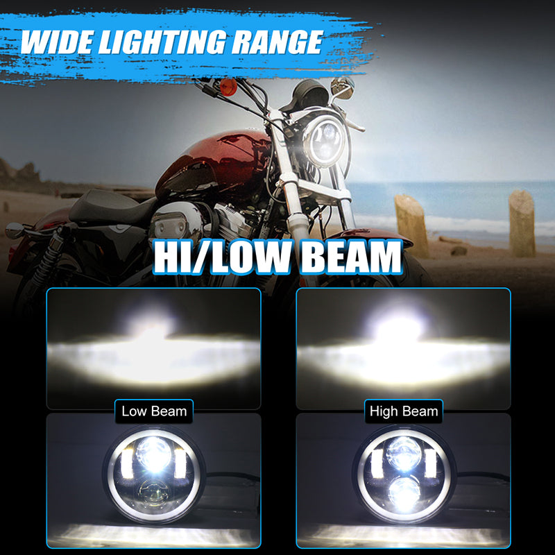 OVOVS 5.75 Inch Round Headlight With High Low Beam RGB Halo for Harley