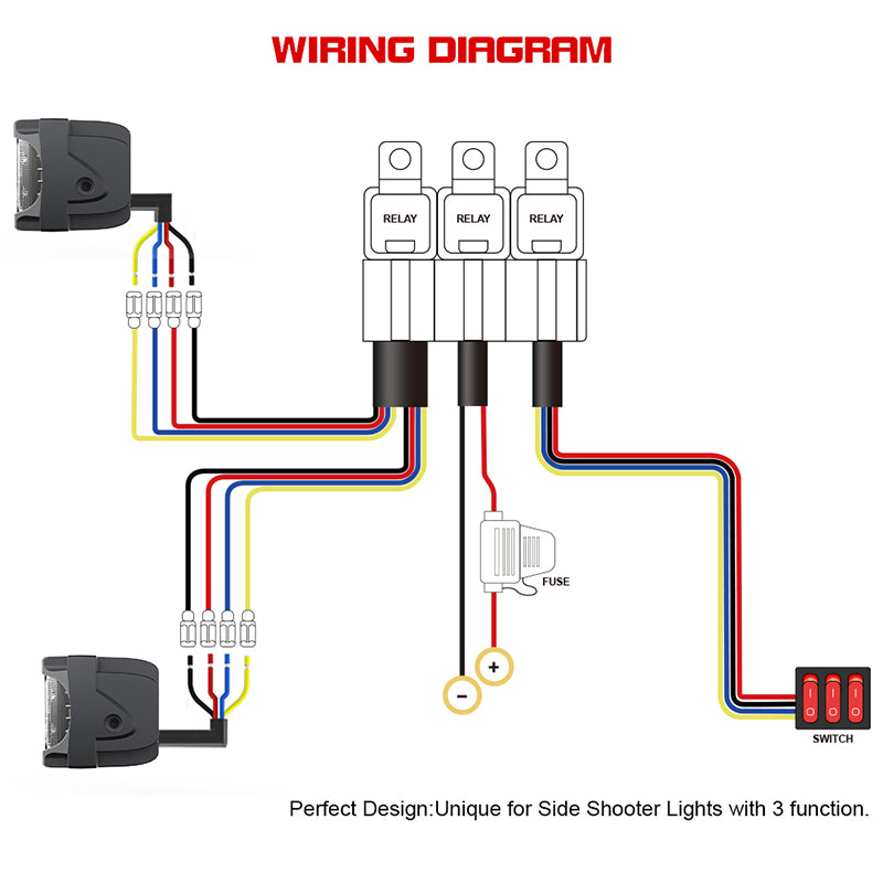 OVOVS 2 Leads Wiring Harness Kit with 3 On Off Switches 12V 4 Wires LED Side Shooters Wiring Harness